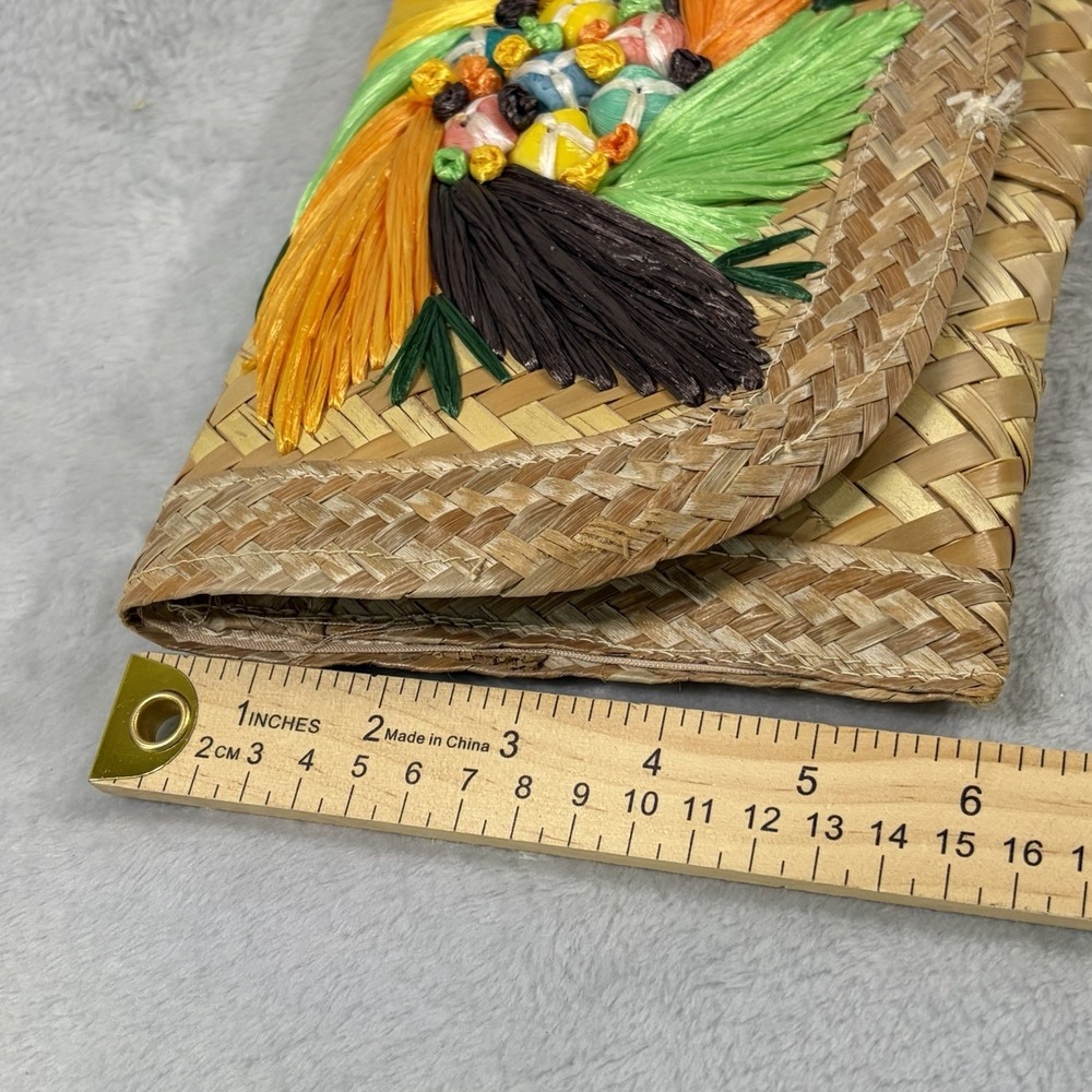 Vintage Woven Straw Envelope Clutch Colorful Raffia Tassel Beaded Boho Bag - Picture 8 of 9